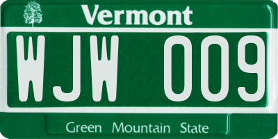 VT license plate WJW009