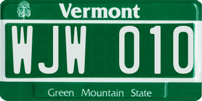 VT license plate WJW010