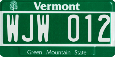 VT license plate WJW012