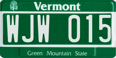 VT license plate WJW015
