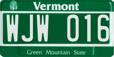 VT license plate WJW016