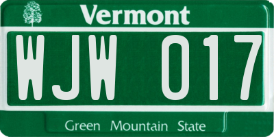 VT license plate WJW017