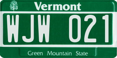 VT license plate WJW021