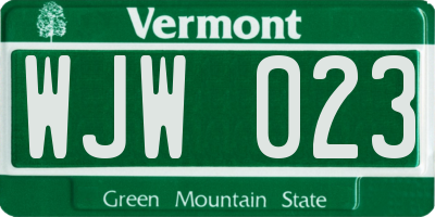 VT license plate WJW023