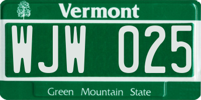 VT license plate WJW025