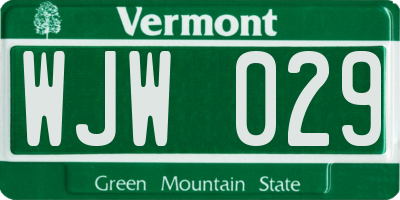 VT license plate WJW029