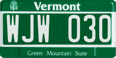 VT license plate WJW030