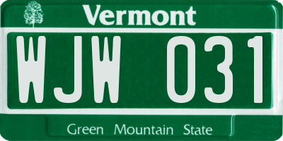 VT license plate WJW031