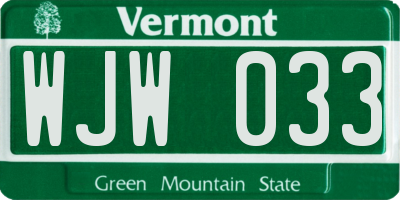 VT license plate WJW033