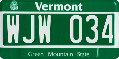 VT license plate WJW034