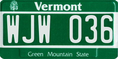 VT license plate WJW036