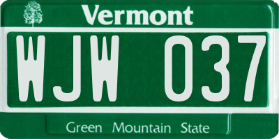 VT license plate WJW037