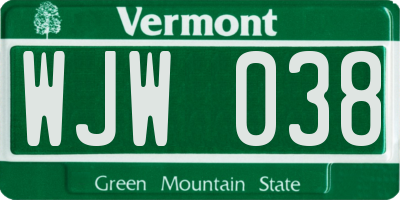 VT license plate WJW038