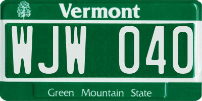 VT license plate WJW040