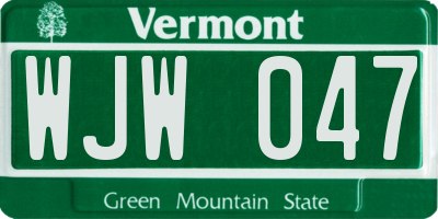 VT license plate WJW047