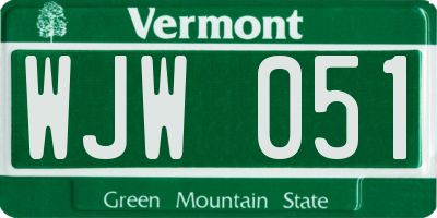 VT license plate WJW051