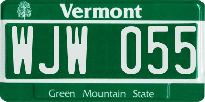 VT license plate WJW055