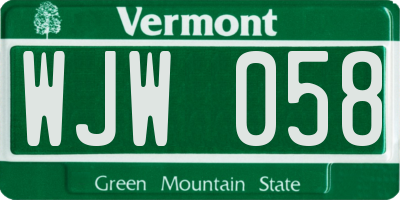 VT license plate WJW058