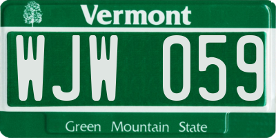 VT license plate WJW059