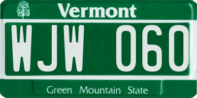VT license plate WJW060