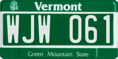 VT license plate WJW061