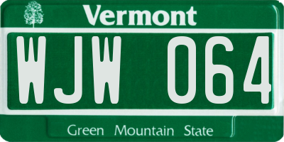 VT license plate WJW064