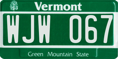 VT license plate WJW067
