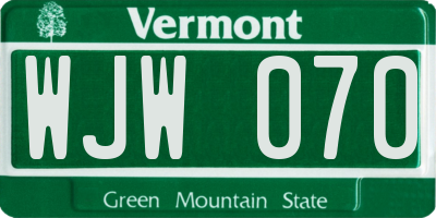 VT license plate WJW070