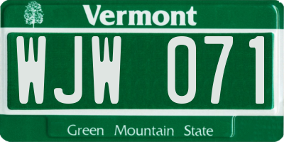 VT license plate WJW071