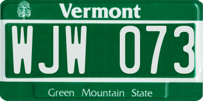 VT license plate WJW073