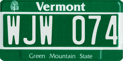VT license plate WJW074