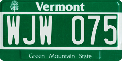 VT license plate WJW075