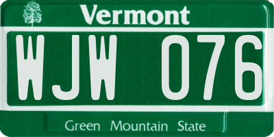 VT license plate WJW076