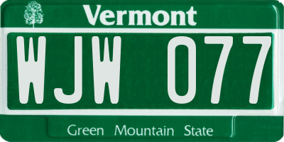 VT license plate WJW077