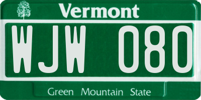 VT license plate WJW080