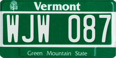 VT license plate WJW087