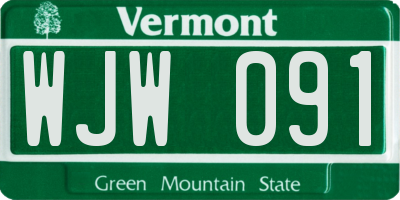 VT license plate WJW091