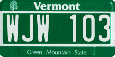 VT license plate WJW103