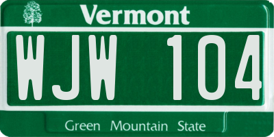 VT license plate WJW104