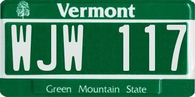 VT license plate WJW117