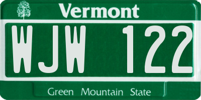 VT license plate WJW122