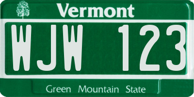 VT license plate WJW123