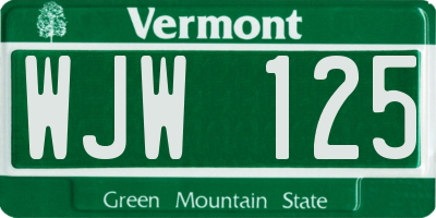 VT license plate WJW125