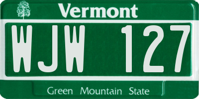 VT license plate WJW127
