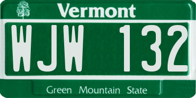 VT license plate WJW132