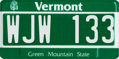 VT license plate WJW133