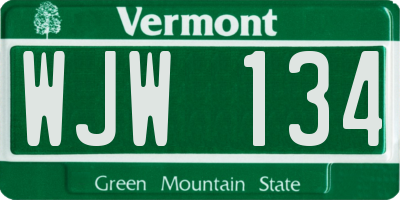 VT license plate WJW134
