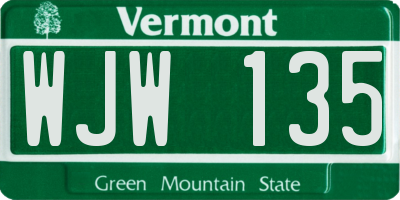 VT license plate WJW135
