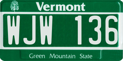 VT license plate WJW136
