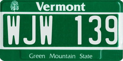 VT license plate WJW139
